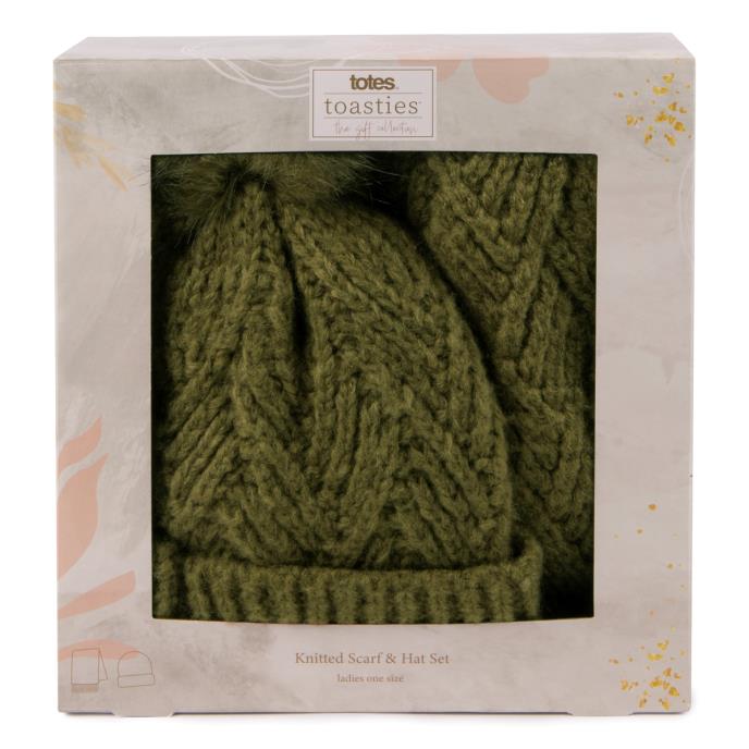 totes toasties® Ladies Knitted Hat & Scarf Gift Set Khaki Extra Image 3